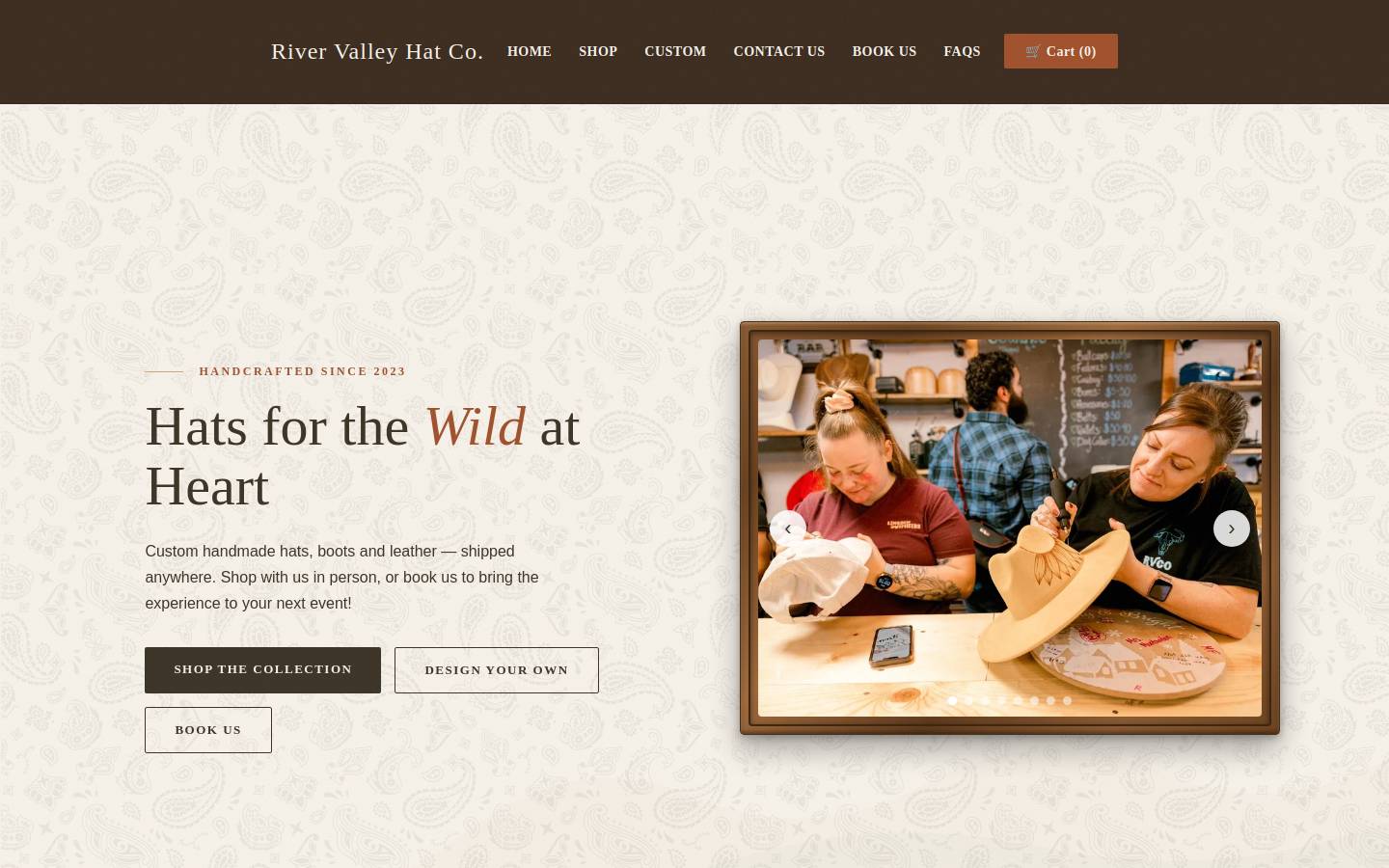 rivervalleyhats.com homepage screenshot