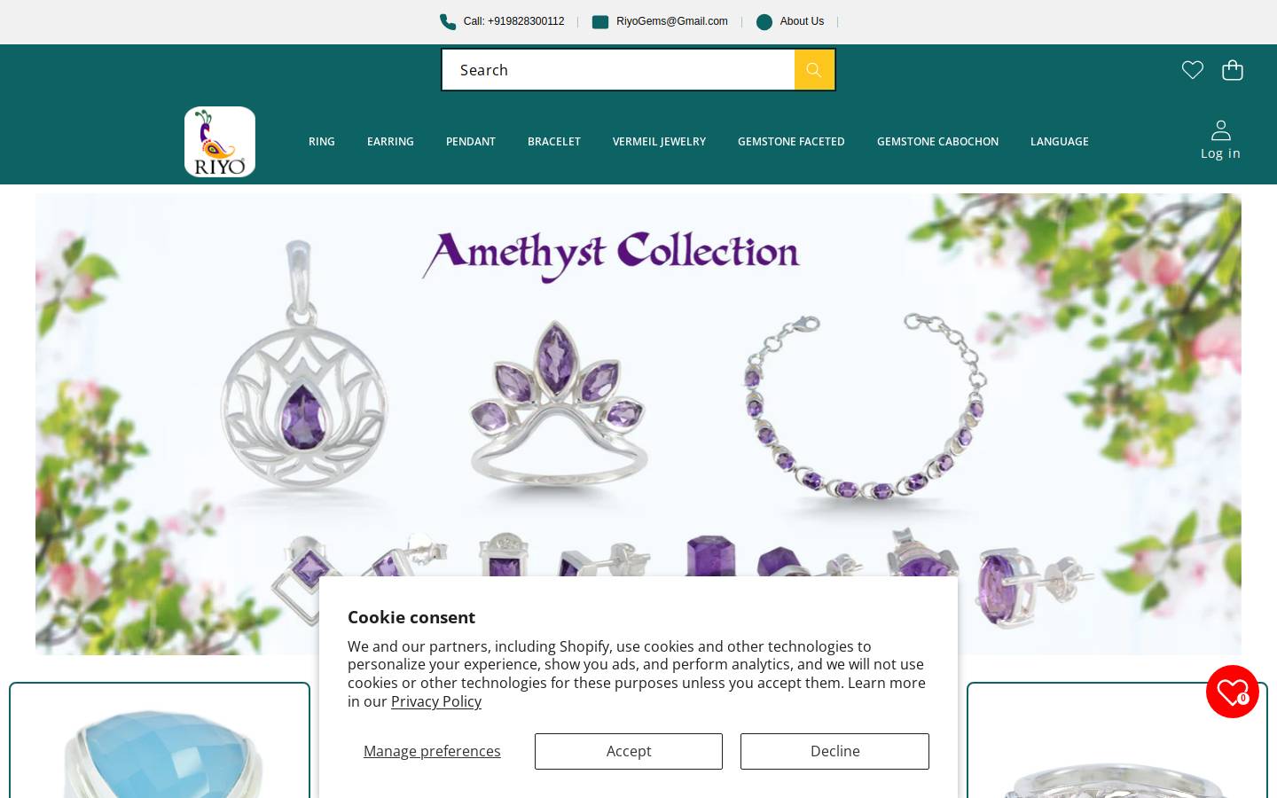 Riyo Gems homepage screenshot
