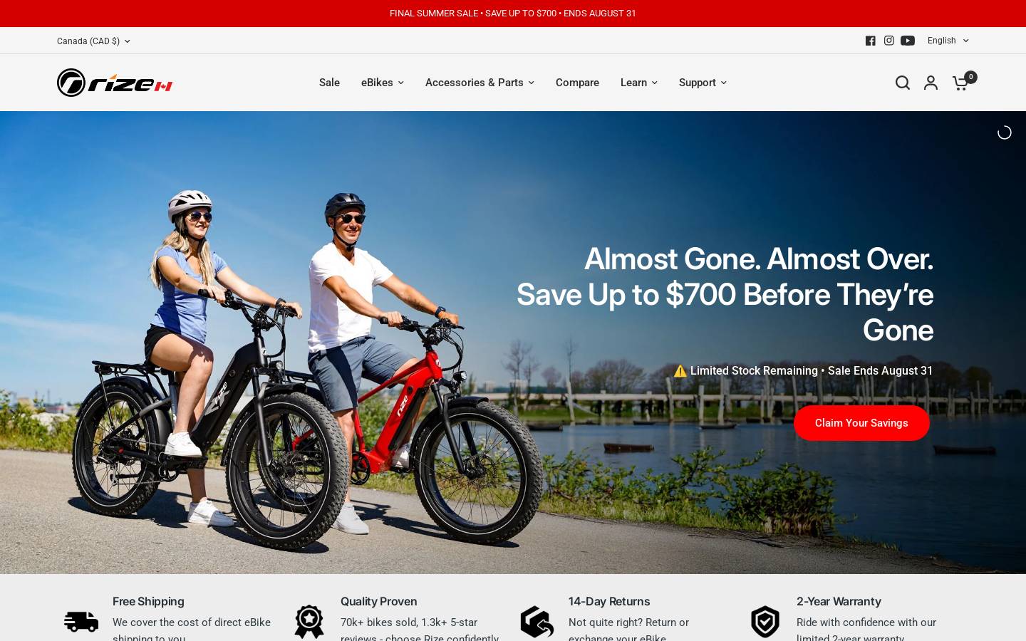 Rizebikes homepage screenshot