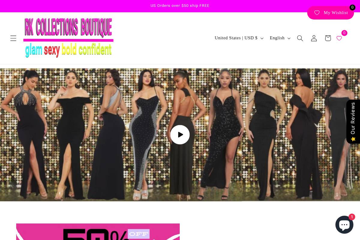 RK Collections Boutique homepage screenshot