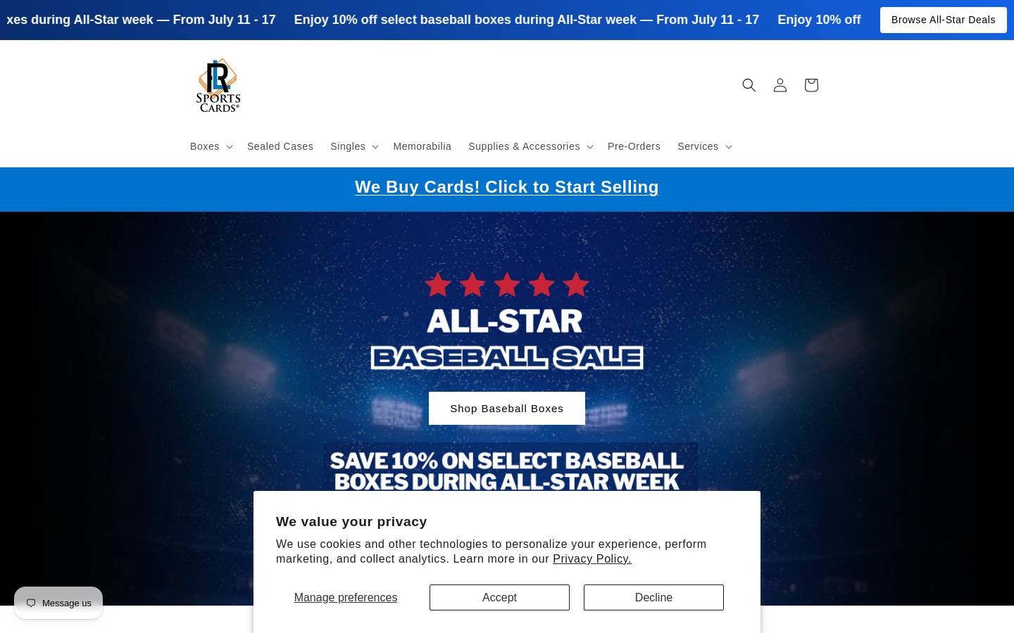 rlsportscards.com homepage screenshot