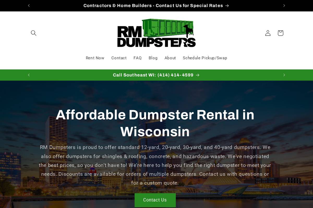 rmdumpsters.com homepage screenshot