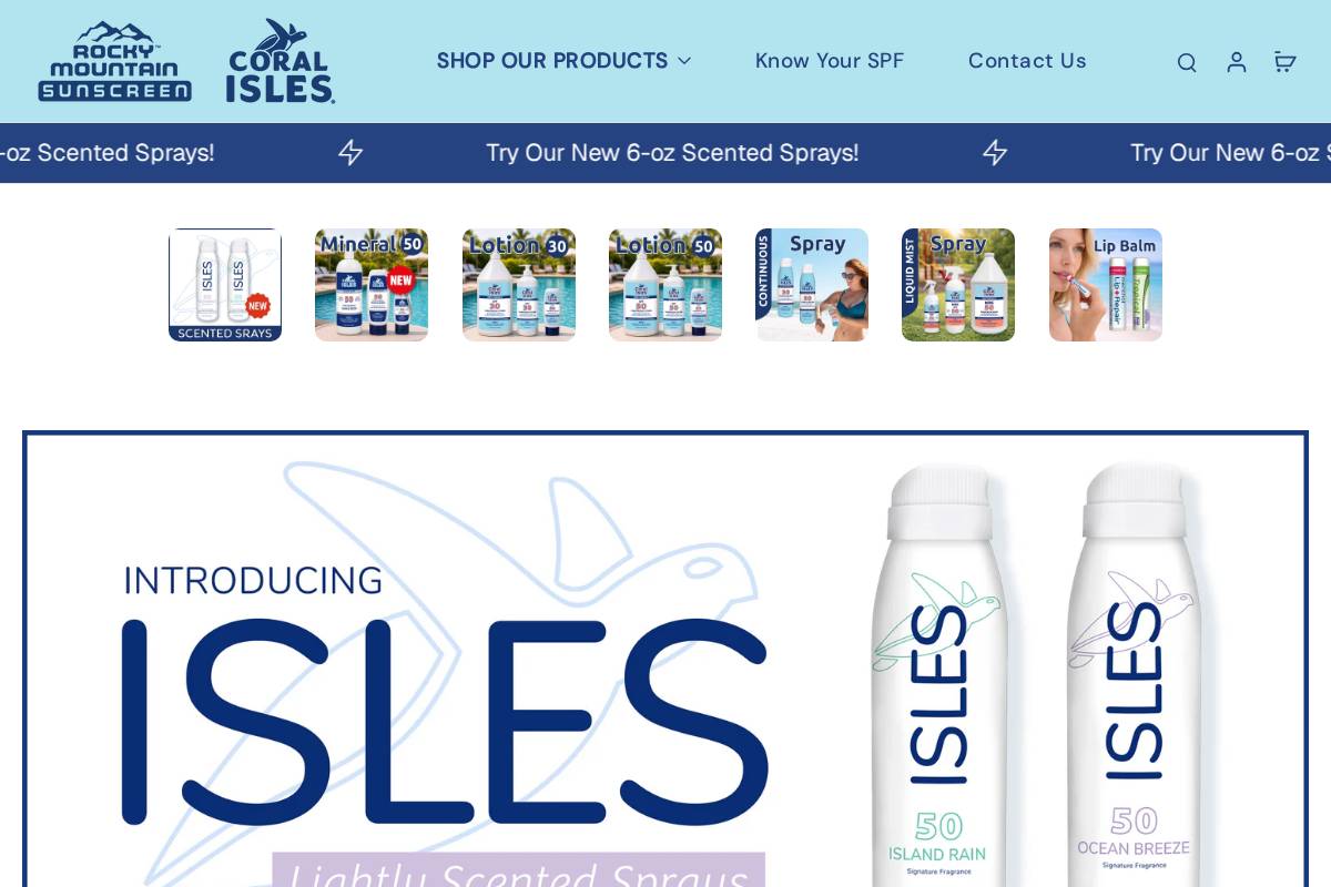 Rocky Mountain Sunscreen homepage screenshot
