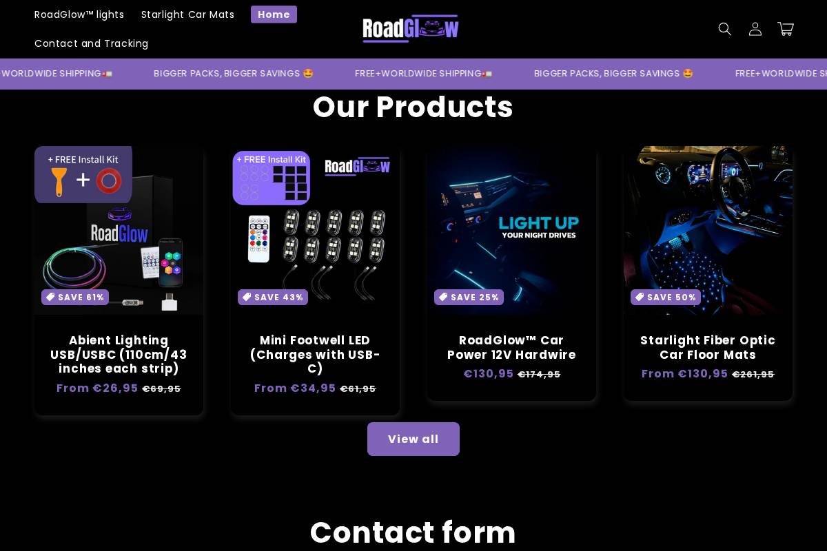 roadglow.shop homepage screenshot