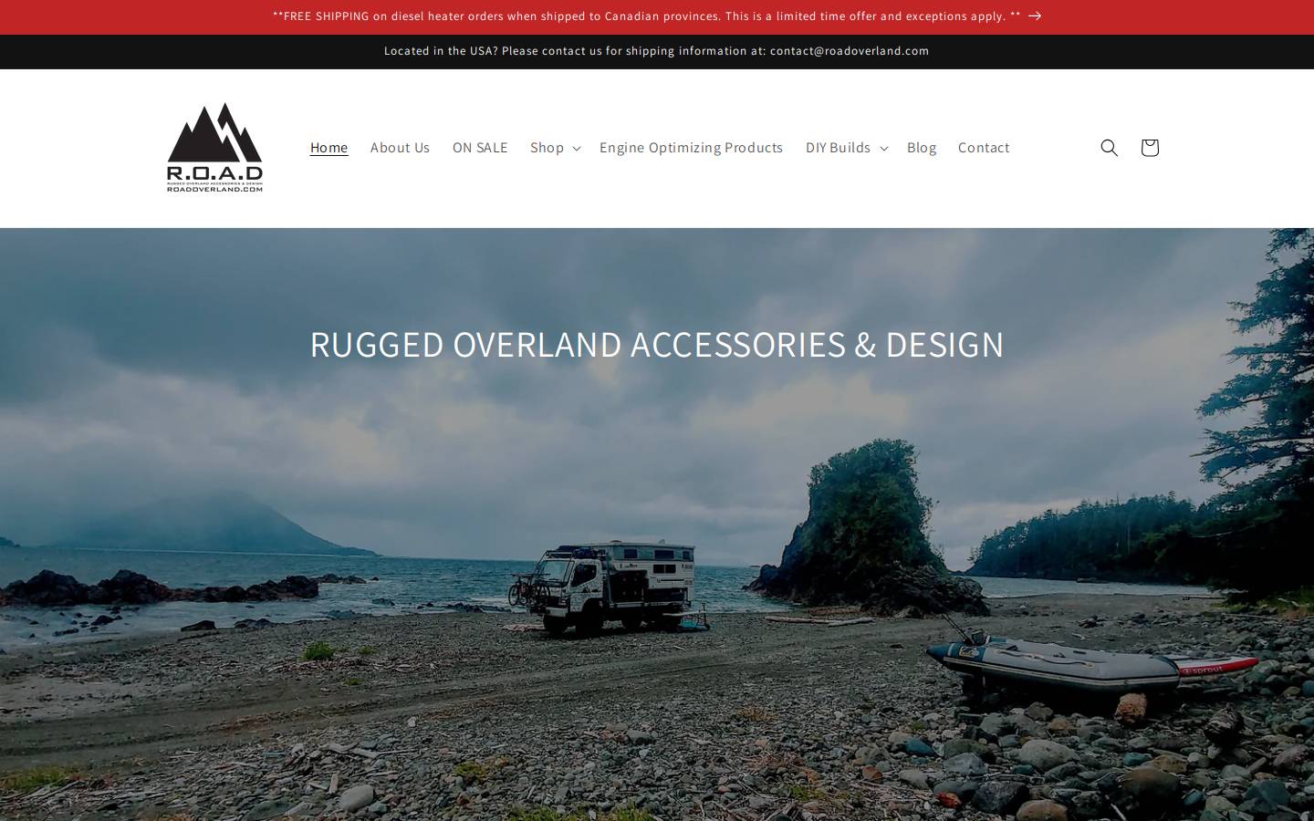 roadoverland.com homepage screenshot