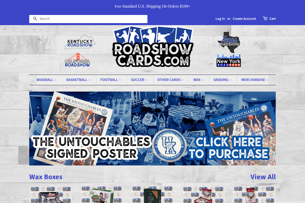 Roadshow Cards homepage screenshot