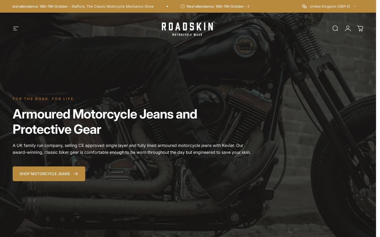 Roadskin homepage screenshot