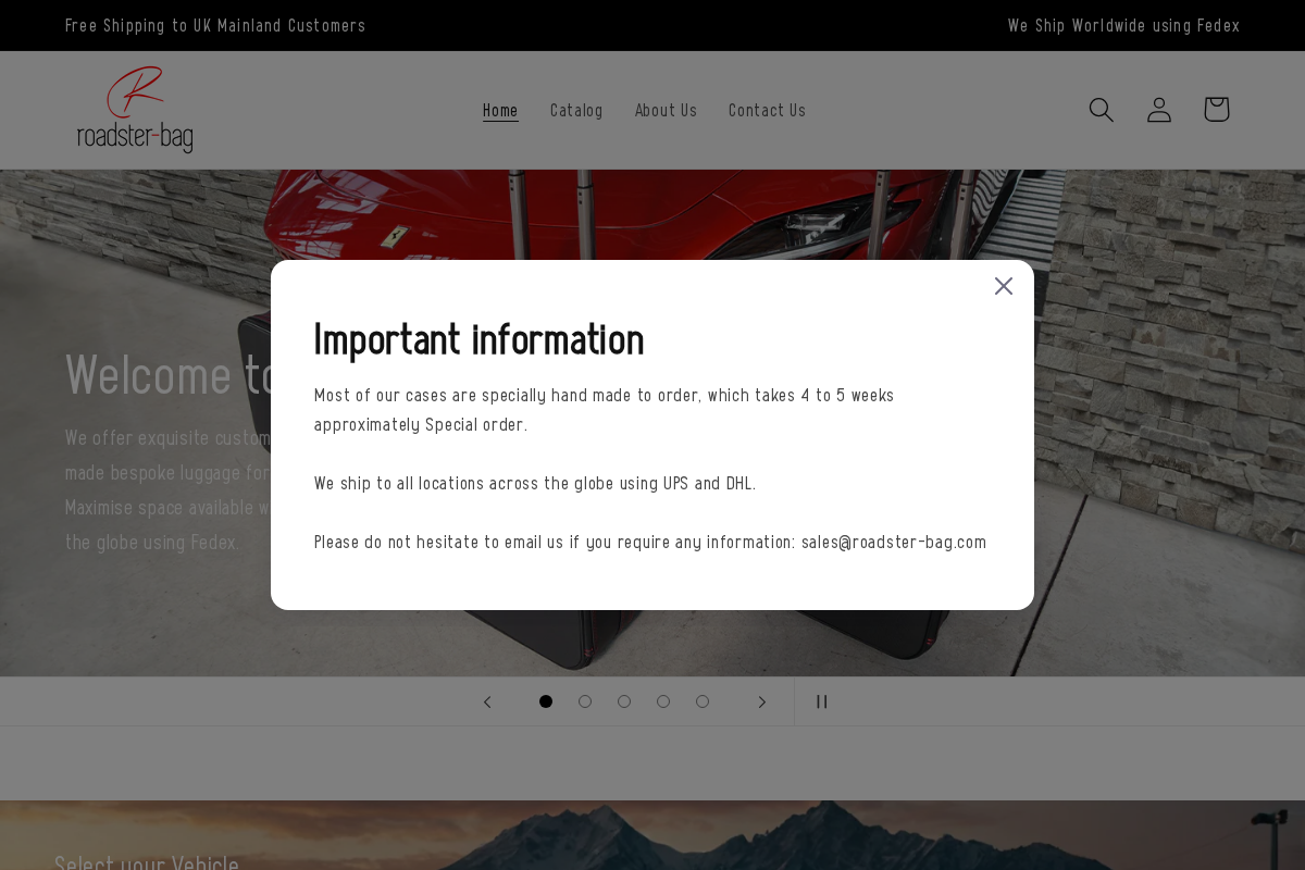 Roadster Bag homepage screenshot
