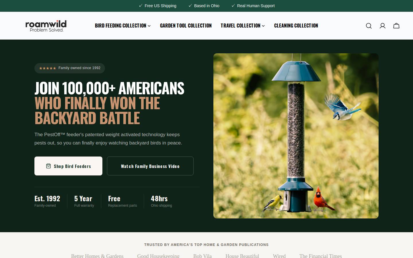 Roamwild homepage screenshot