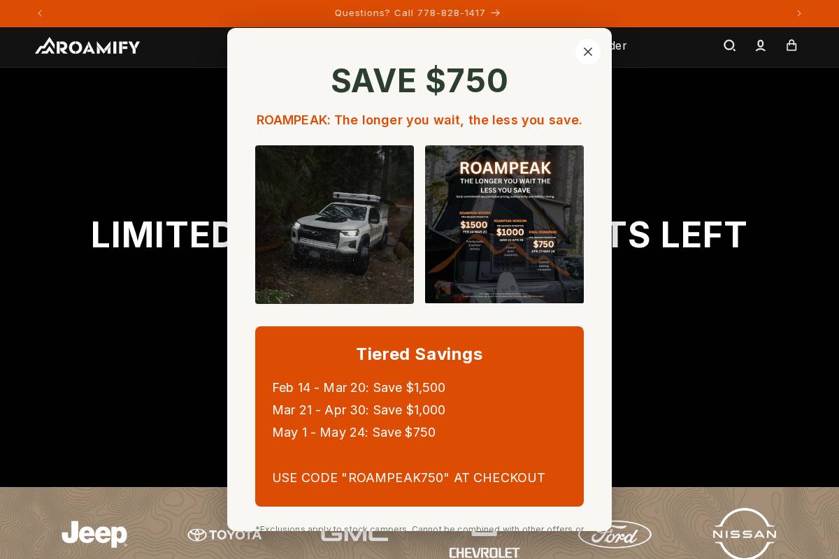 roamifycampers.com homepage screenshot