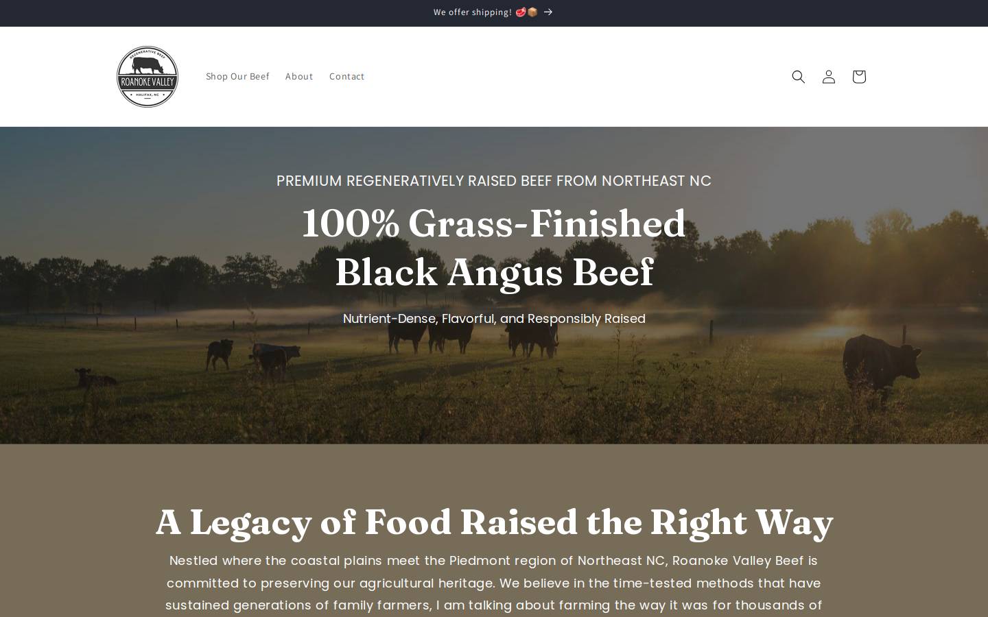 roanokevalleybeef.com homepage screenshot