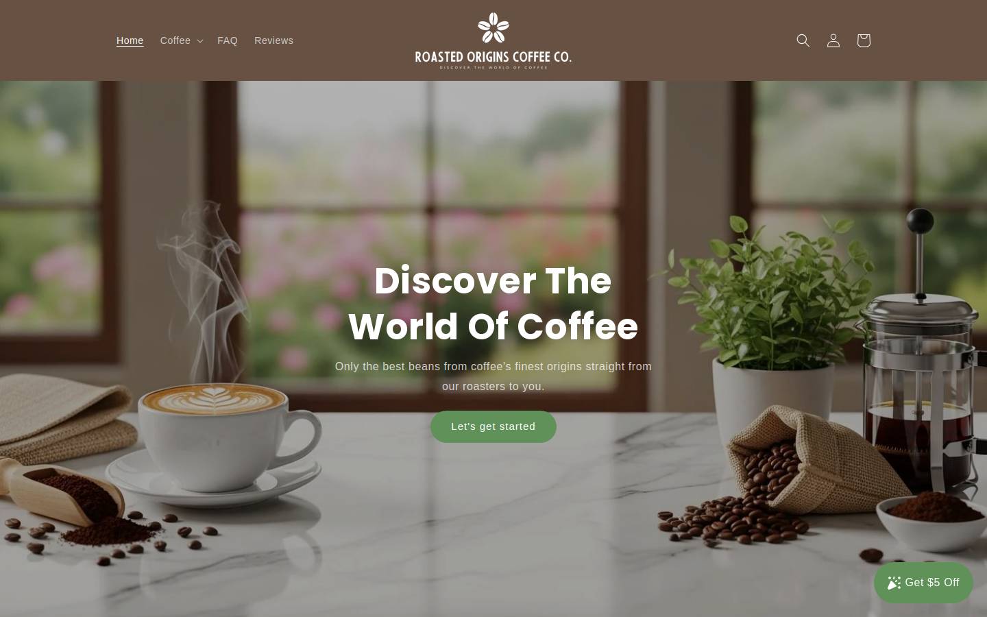 roastedorigins.com homepage screenshot