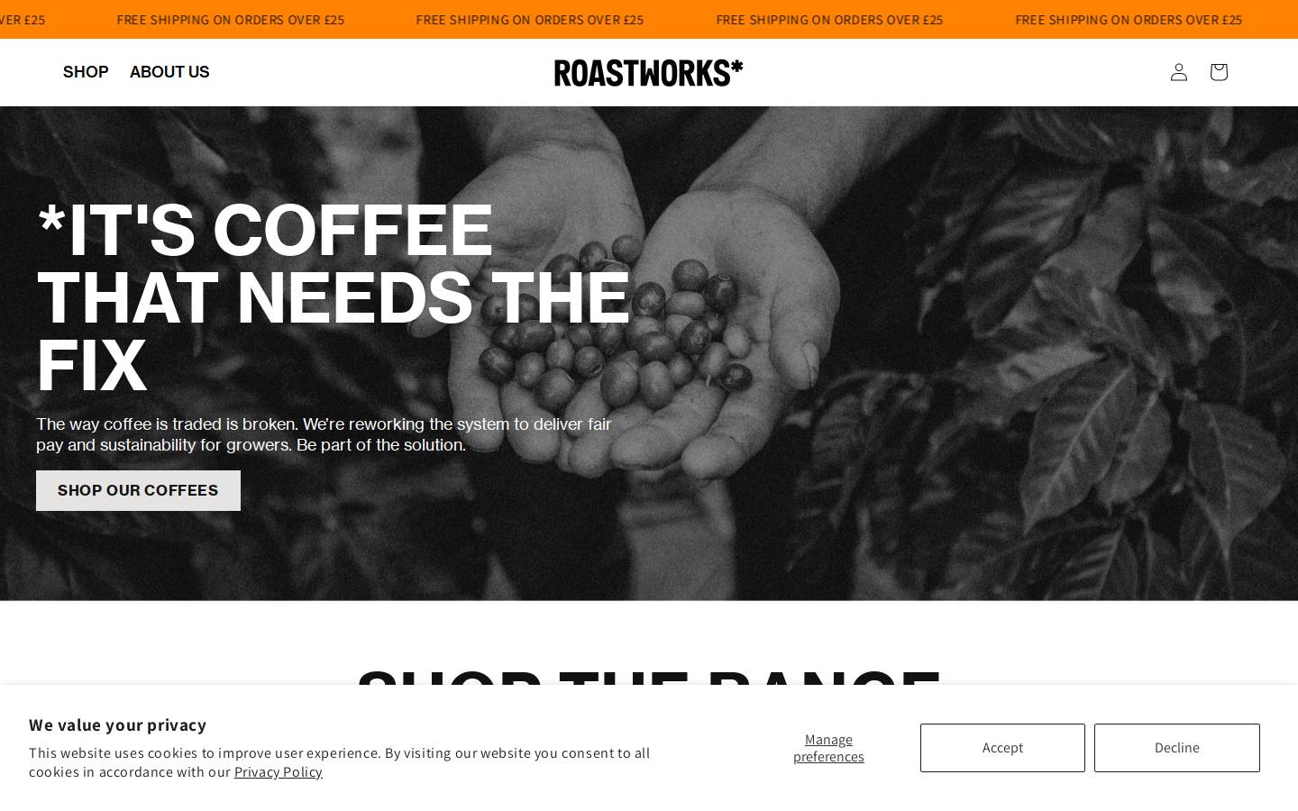 Roastworks Coffee Co. homepage screenshot