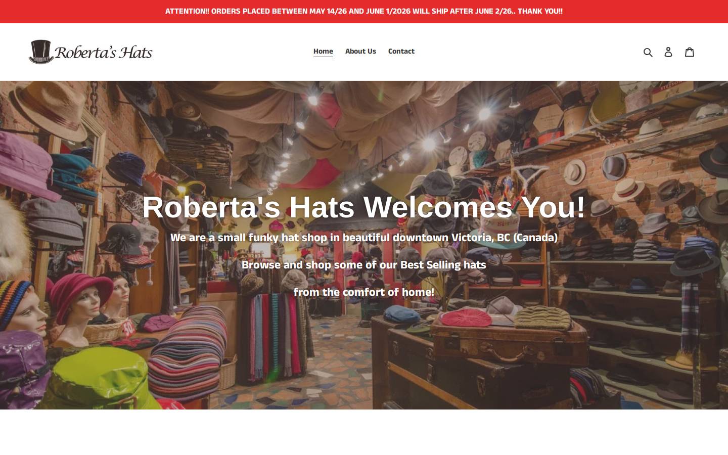 robertashats.com homepage screenshot