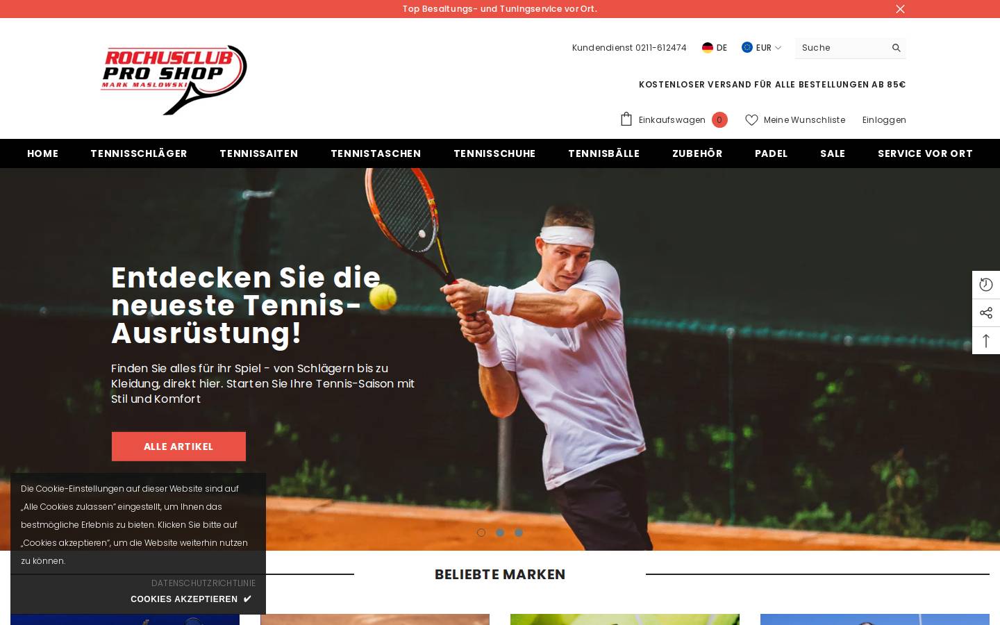 rochusclub-pro-shop.com homepage screenshot