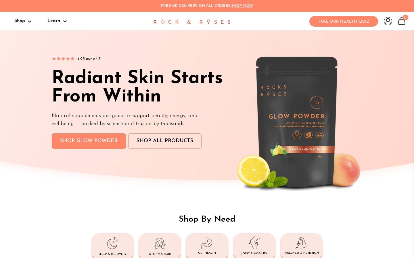 Rock and Roses Supplements homepage screenshot