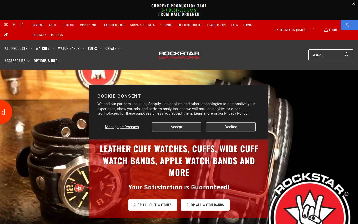 rockstarleatherworks.com homepage screenshot