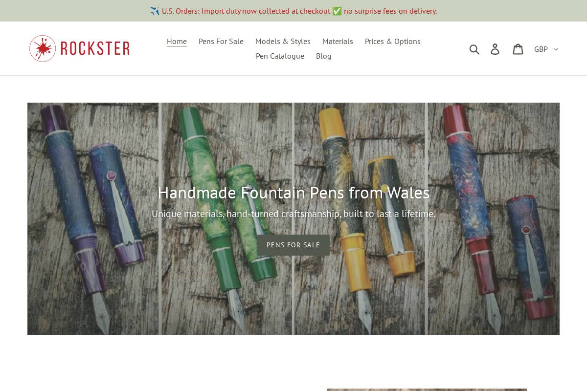 rocksterpens.com homepage screenshot