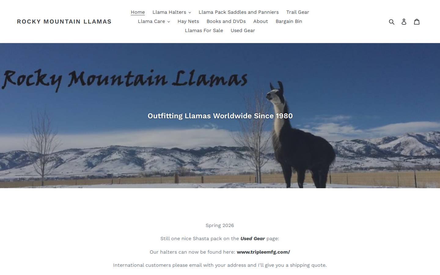 rockymtllamas.com homepage screenshot