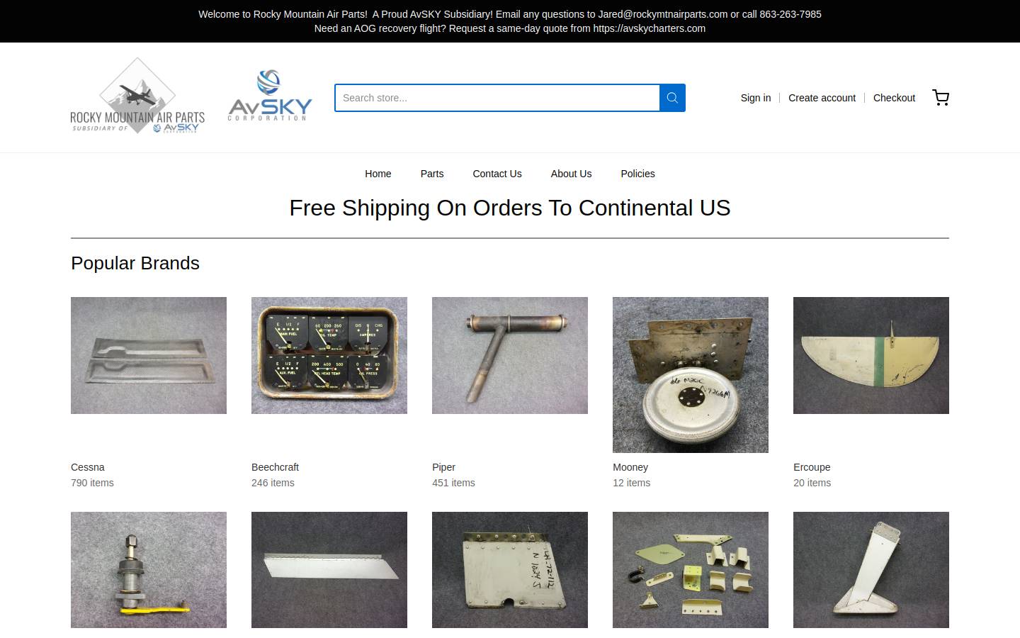 rockymtnairparts.com homepage screenshot