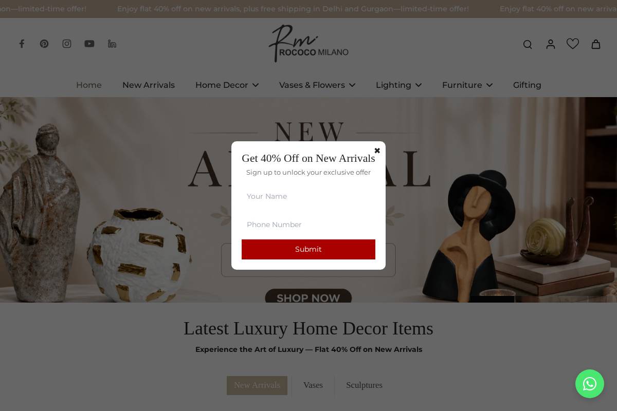 rococomilanodecor.com homepage screenshot