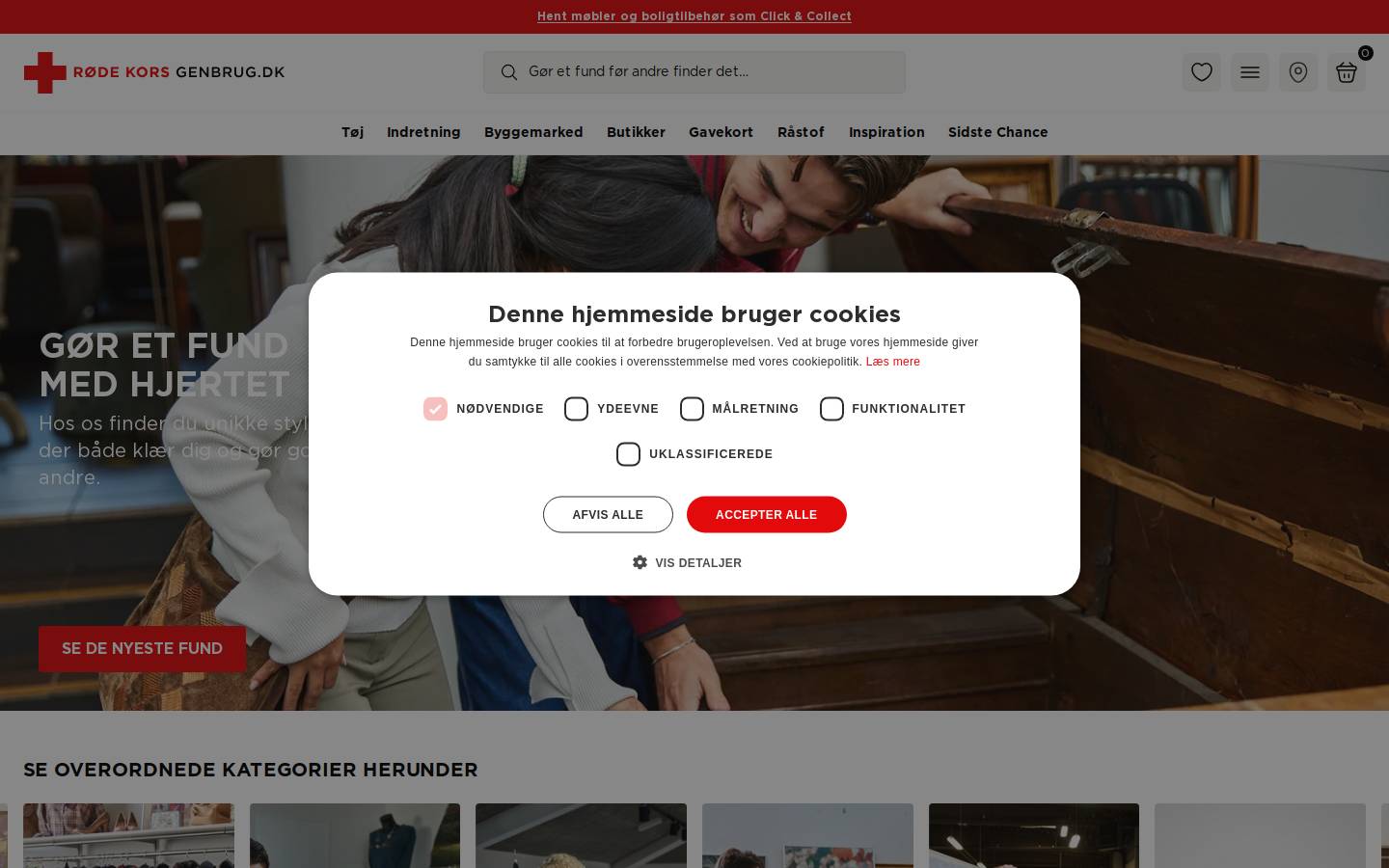 Røde Kors Genbrug Webshop homepage screenshot