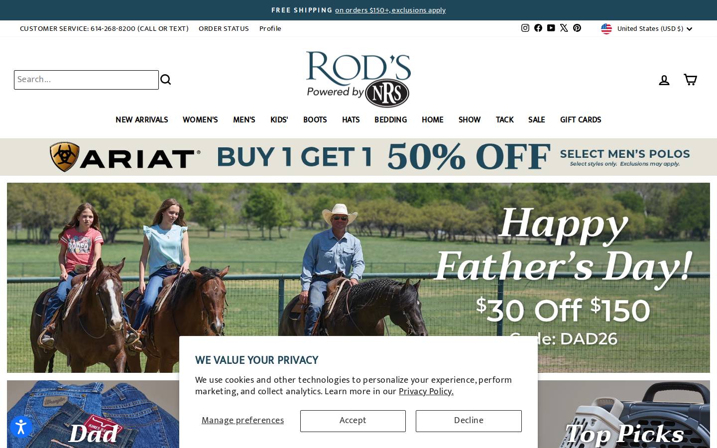 Rod's Western Palace homepage screenshot