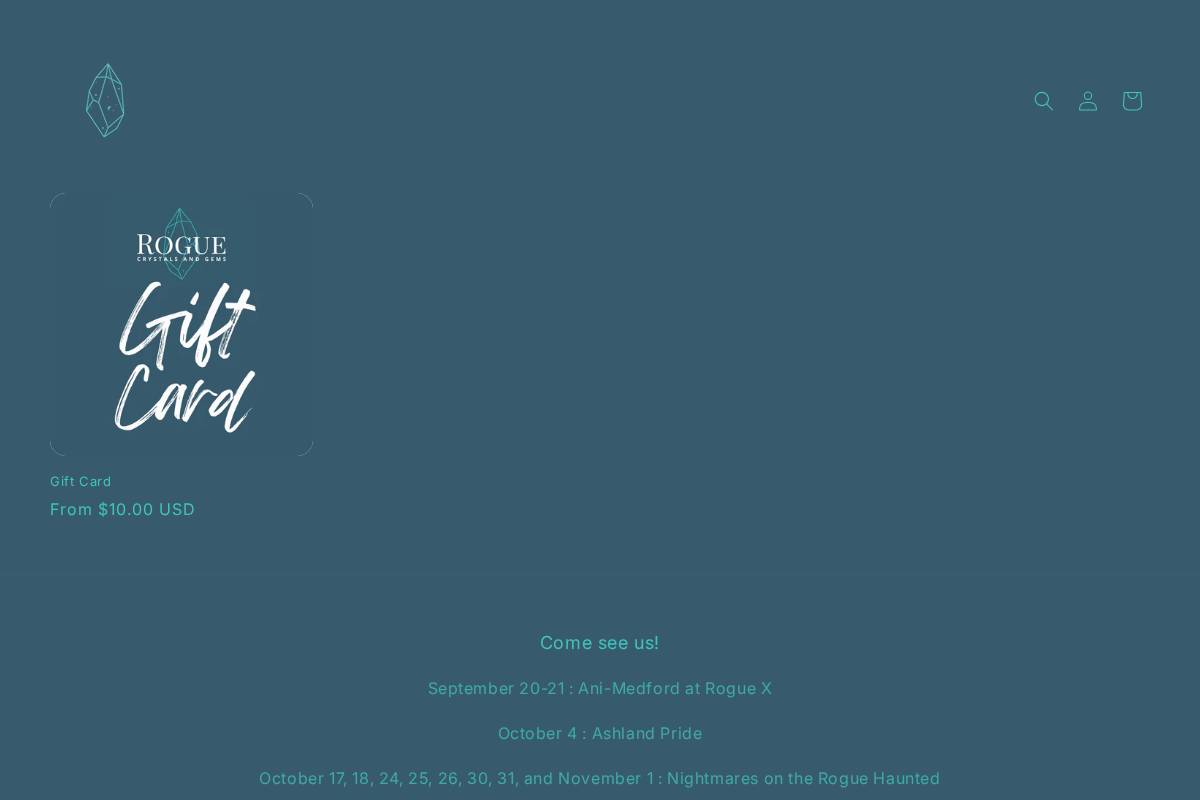 roguecrystals.com homepage screenshot