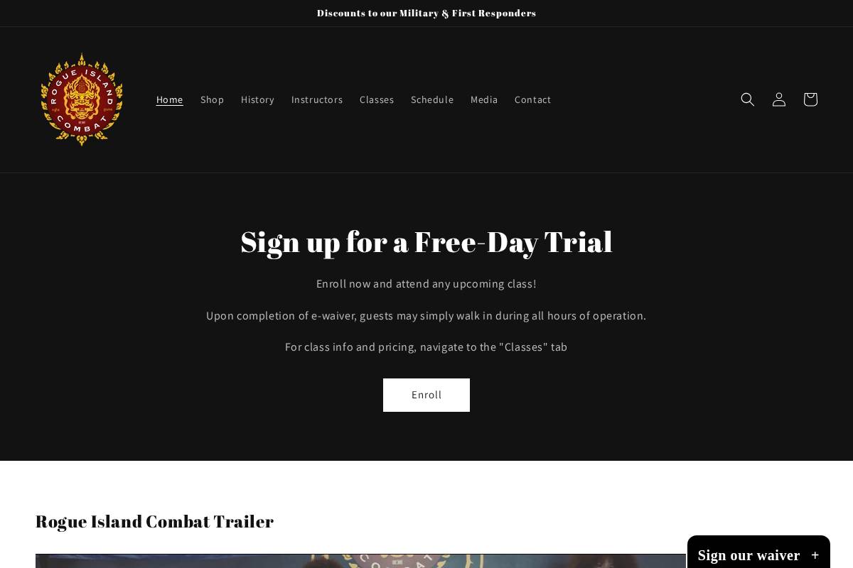 rogueislandcombat.org homepage screenshot