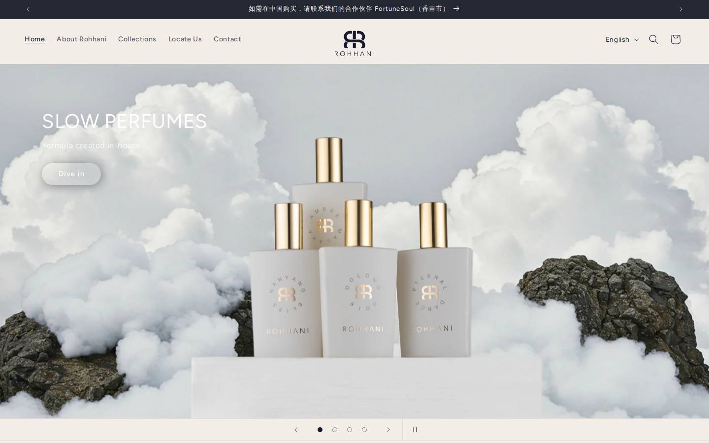 rohhanifragrance.com homepage screenshot