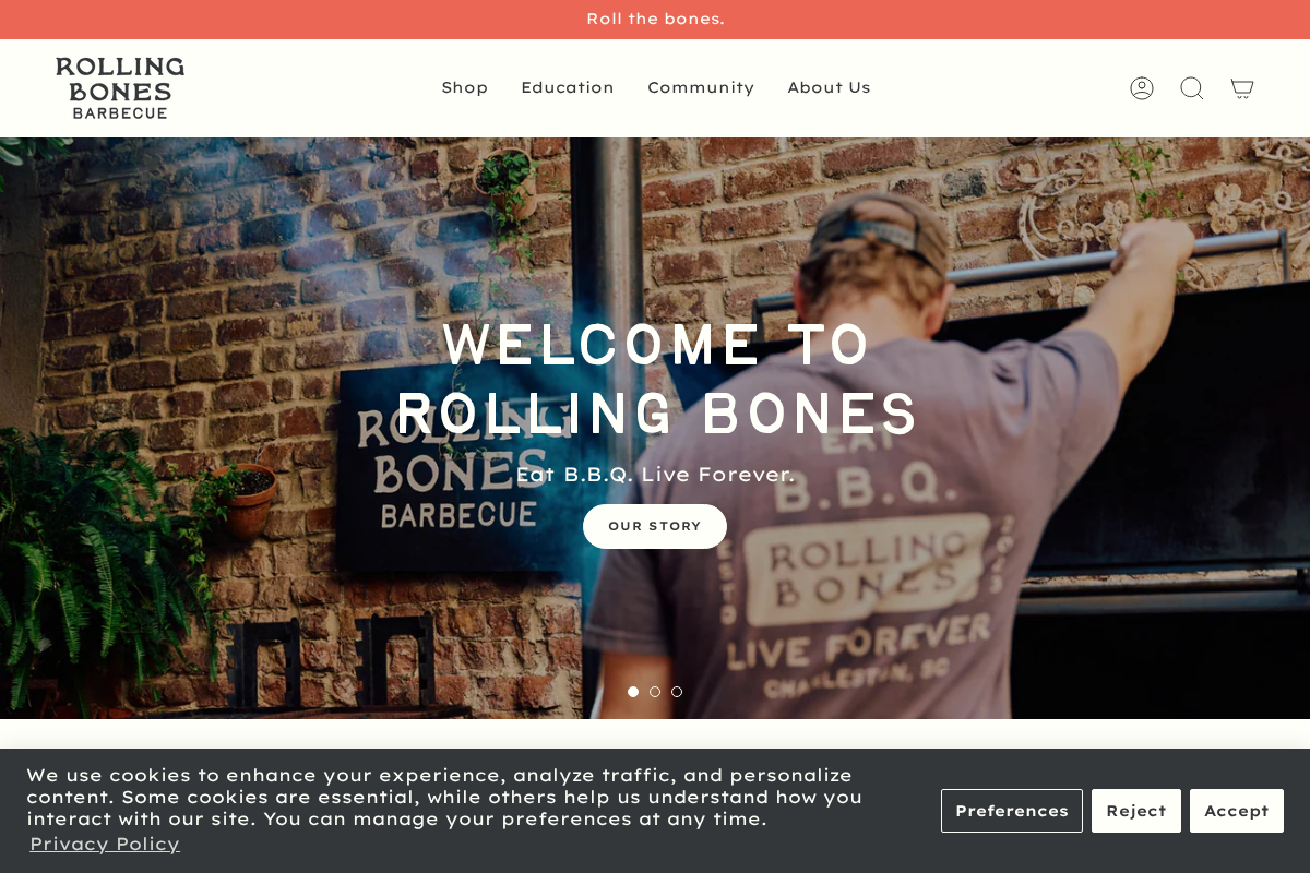 Rolling Bones Barbecue homepage screenshot