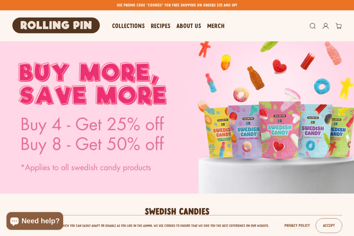 Rolling Pin Snacks homepage screenshot