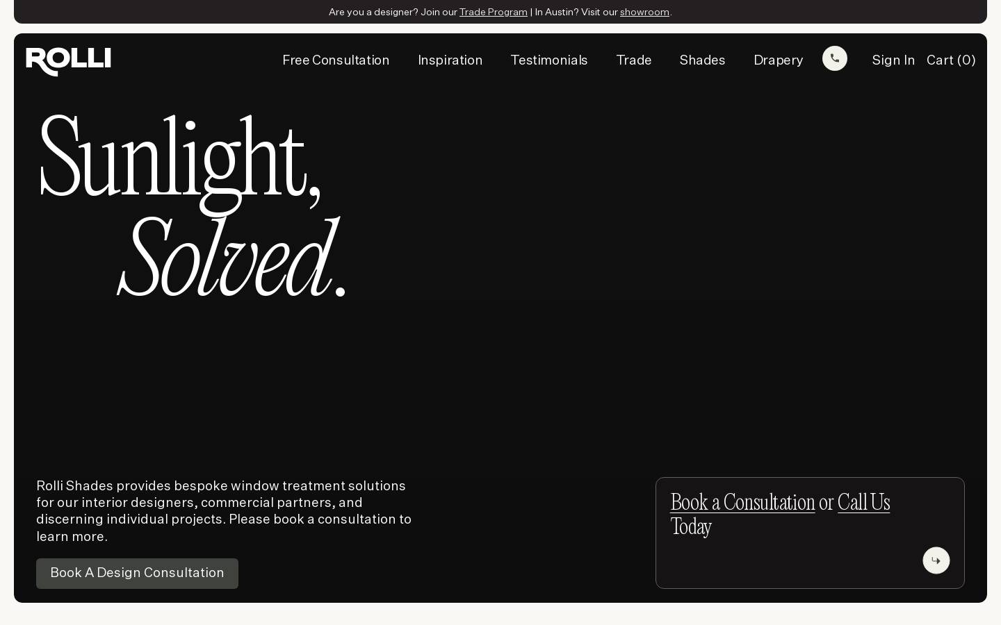 rollishades.com homepage screenshot