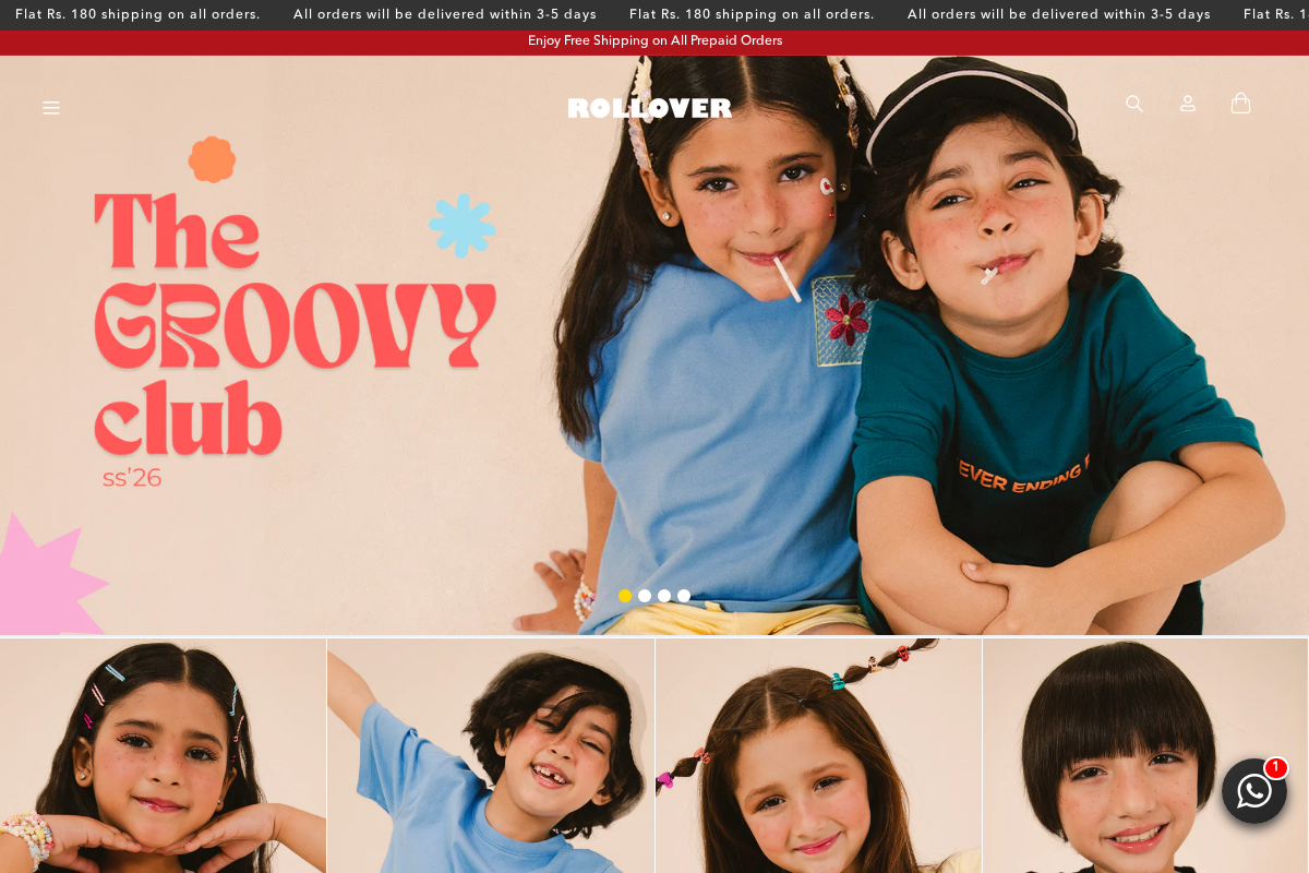 Rollover Kids Company homepage screenshot