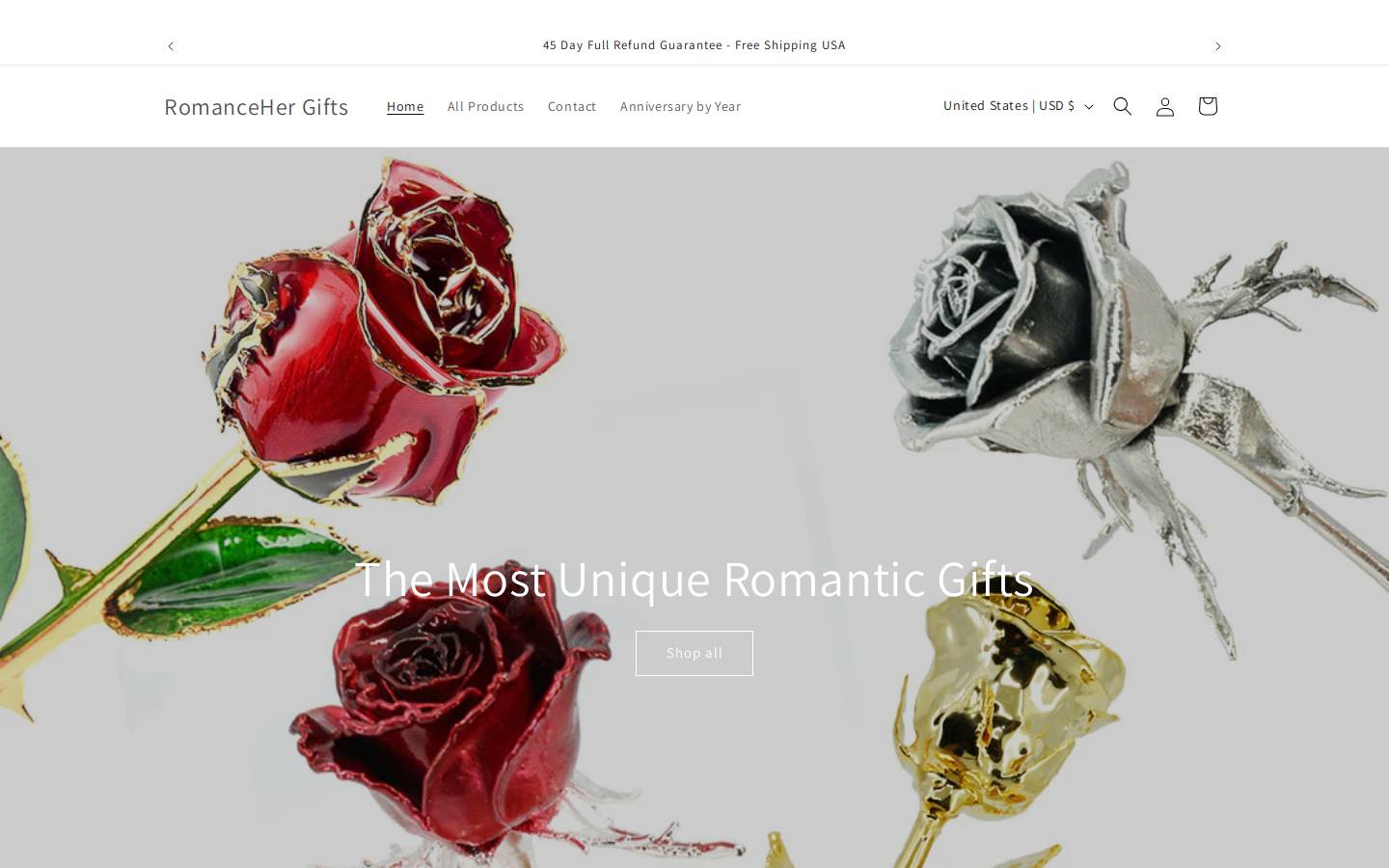 RomanceHer.com homepage screenshot