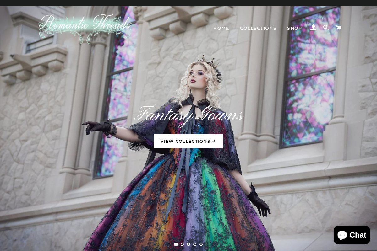 Romantic Threads homepage screenshot