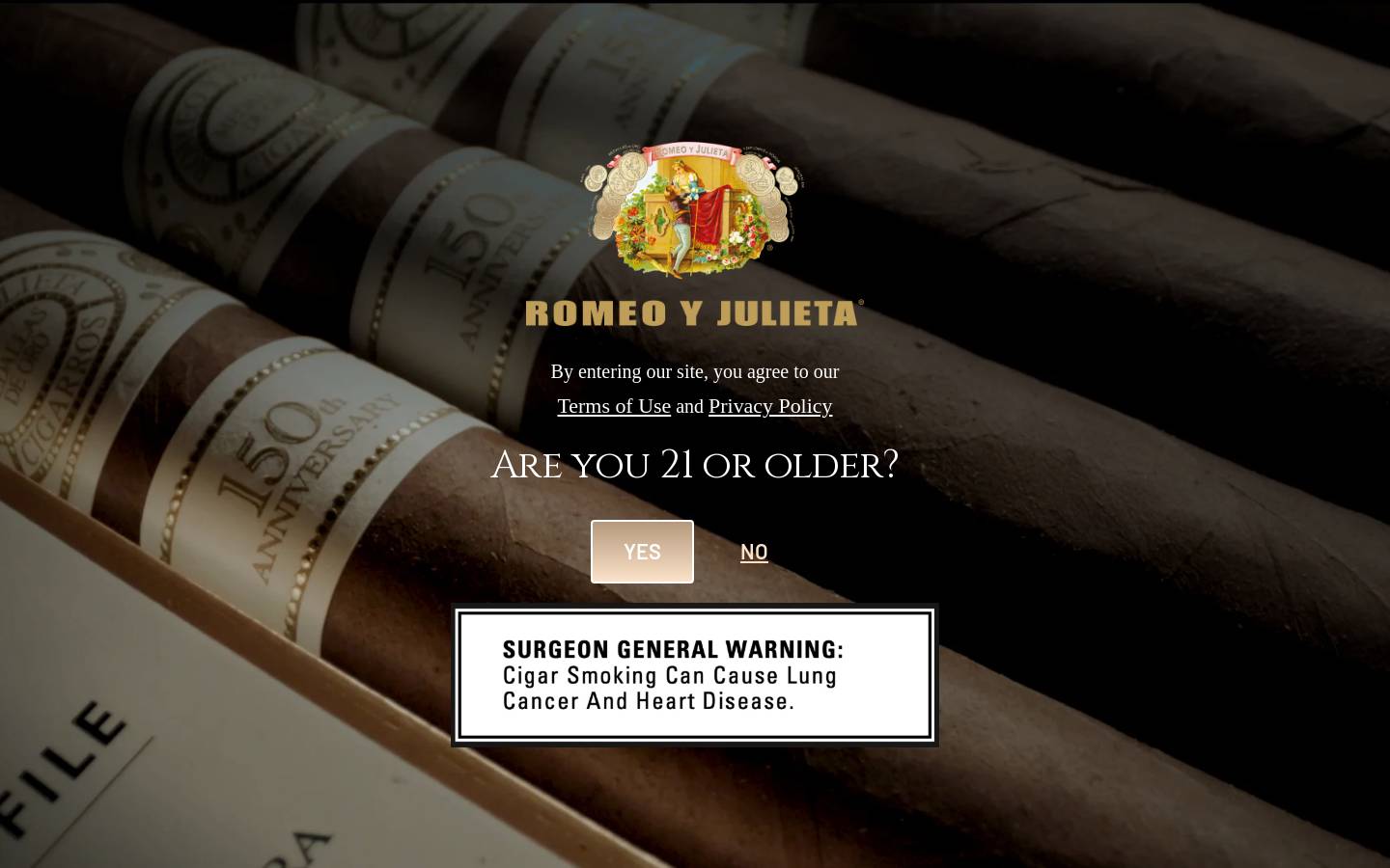 romeoyjulietacigars.com homepage screenshot