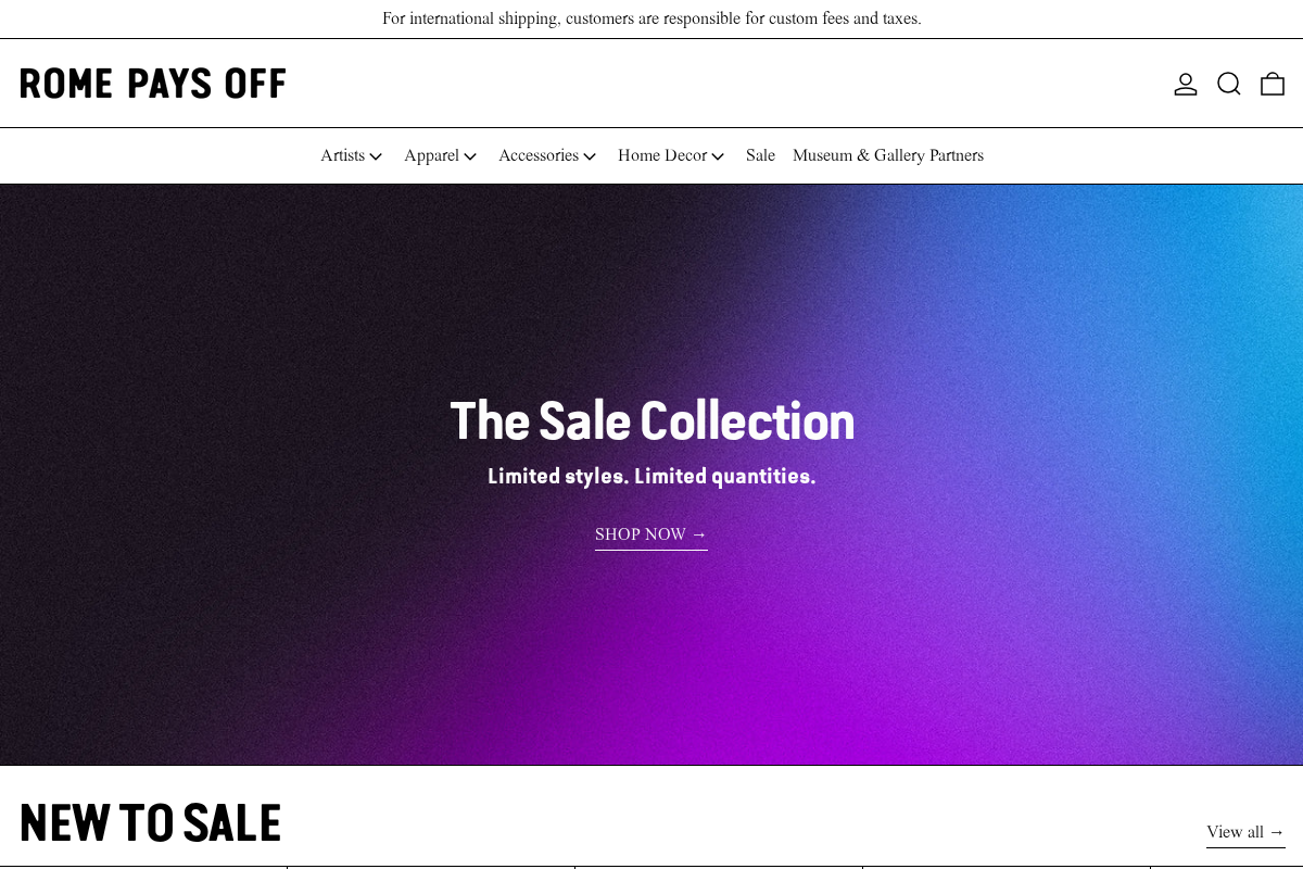 ROME PAYS OFF homepage screenshot