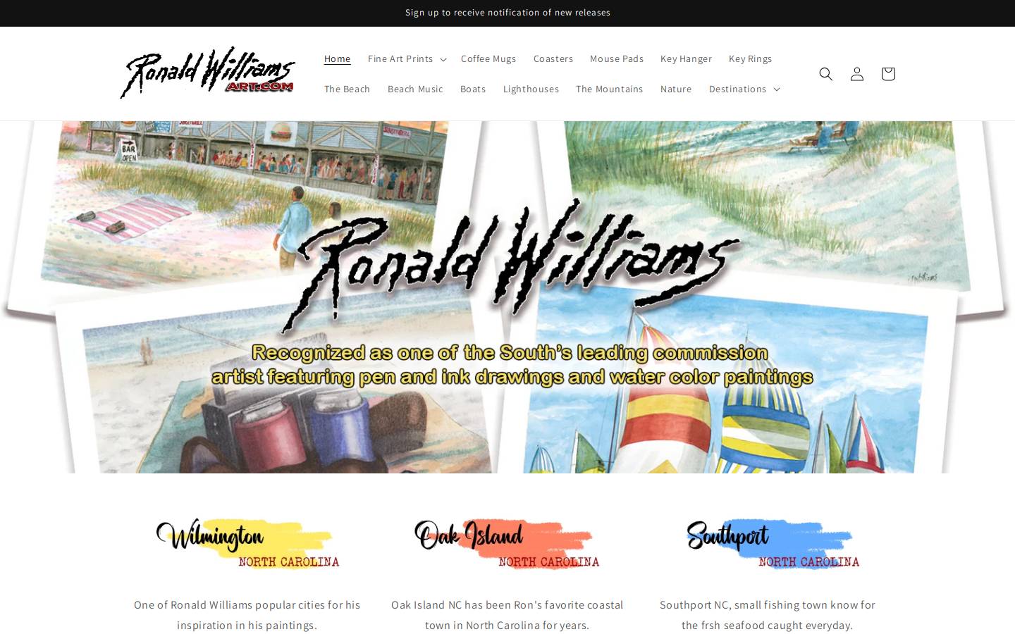 ronaldwilliamsart.com homepage screenshot