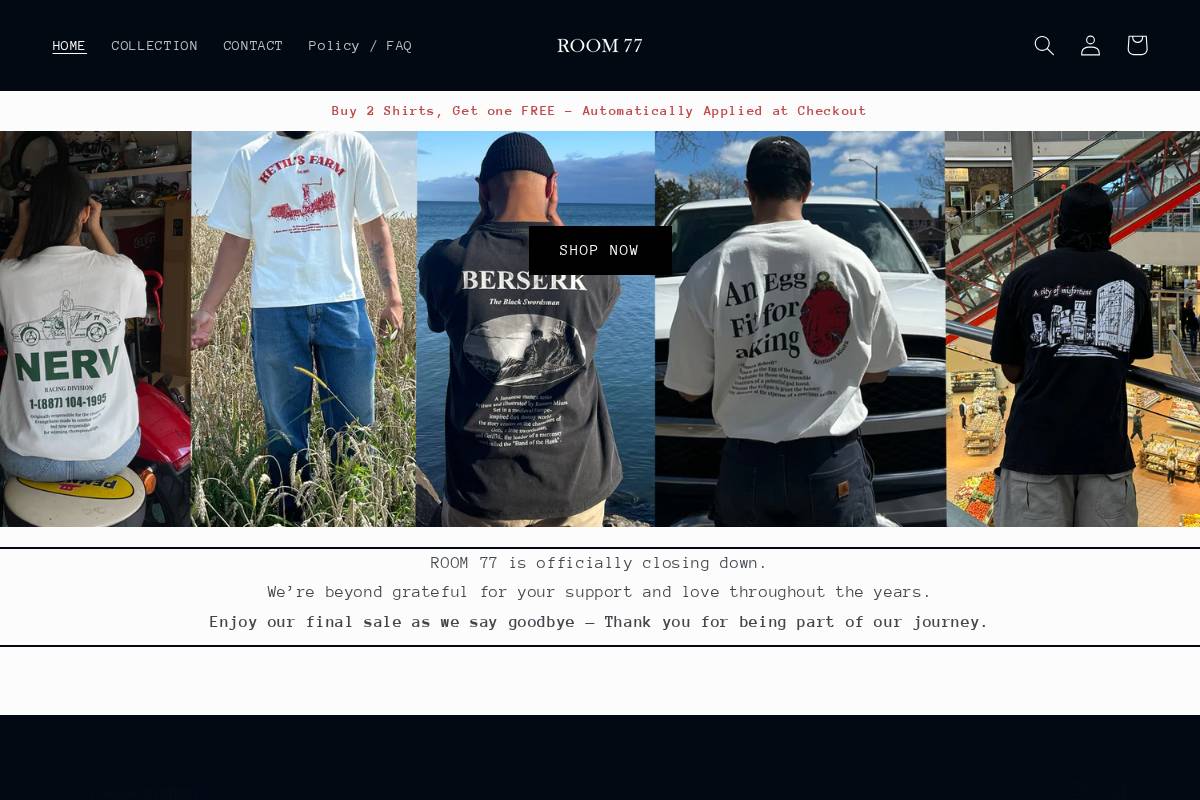 Room 77 homepage screenshot