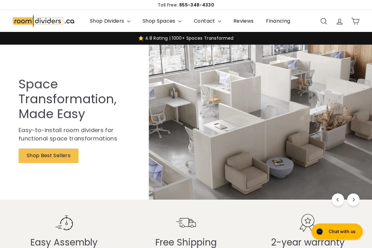 RoomDividers.com homepage screenshot