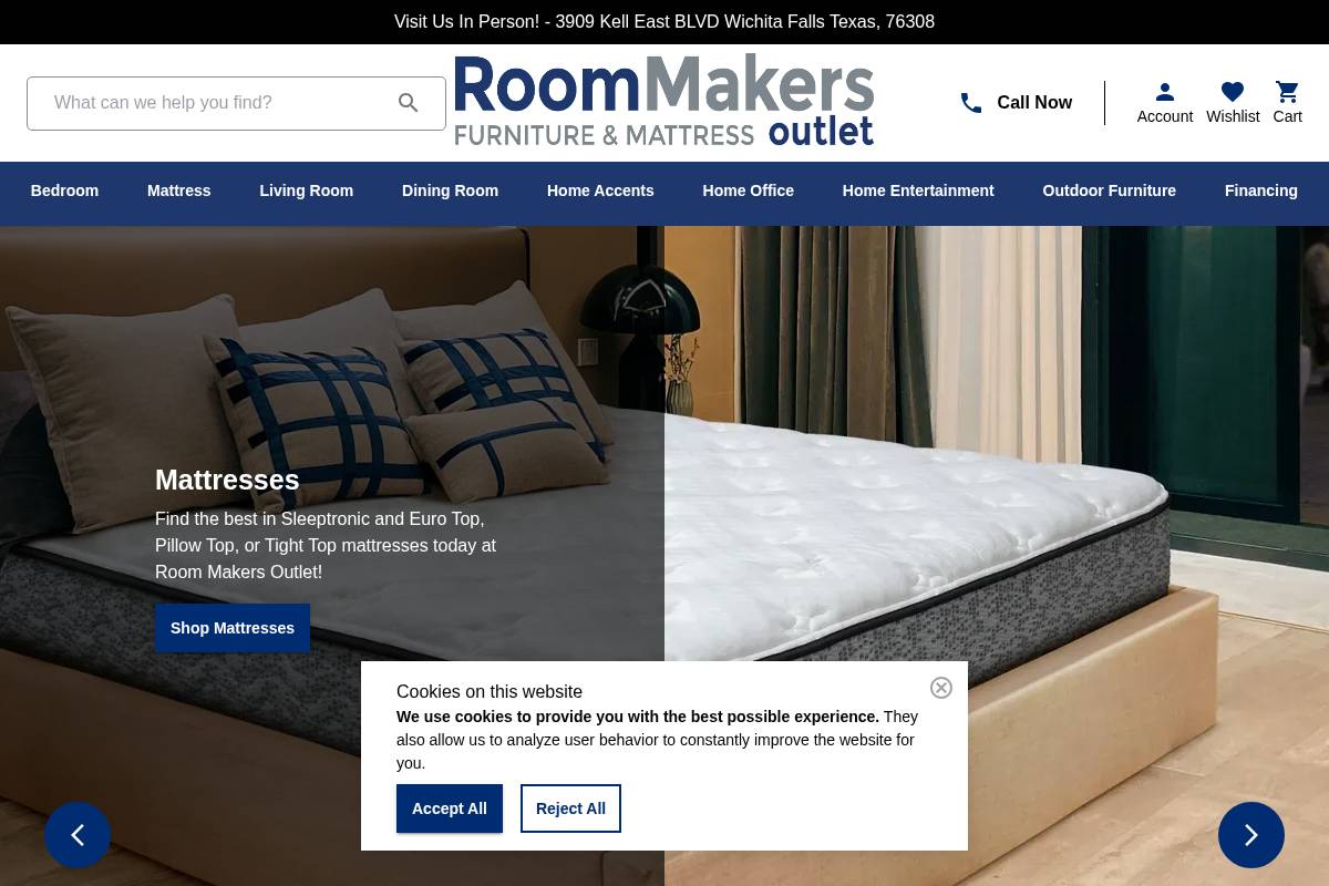 roommakersoutlet.com homepage screenshot