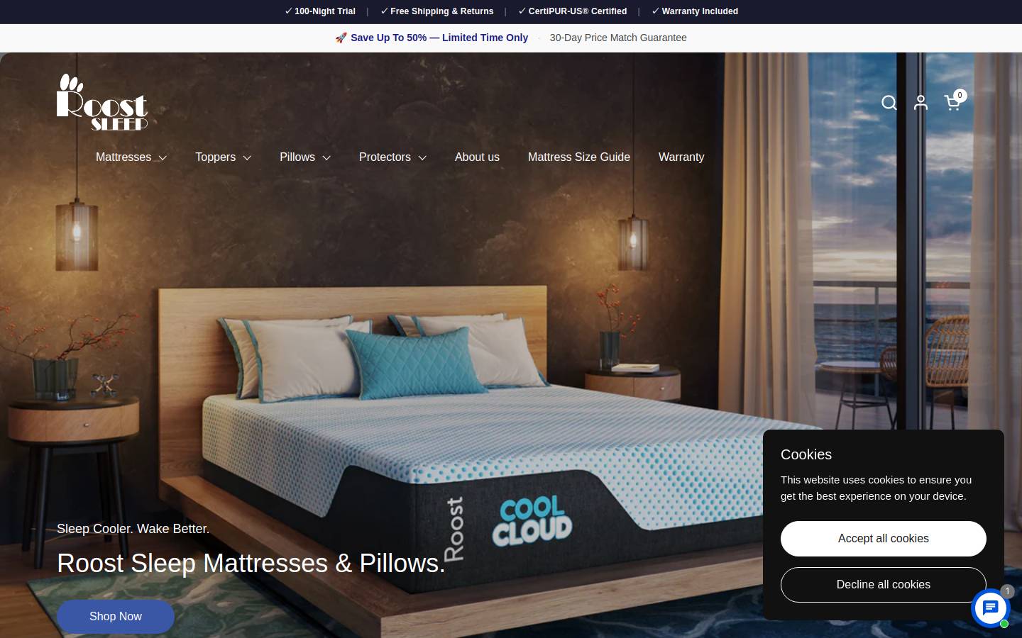 roostsleep.com homepage screenshot
