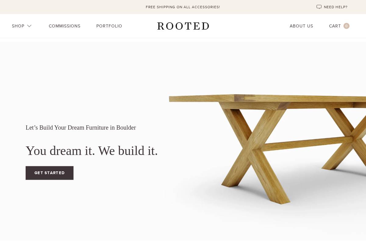 rootedfurniture.com homepage screenshot
