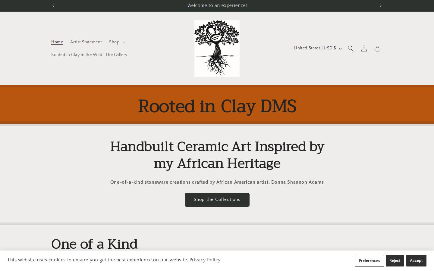 rootedinclaydms.com homepage screenshot