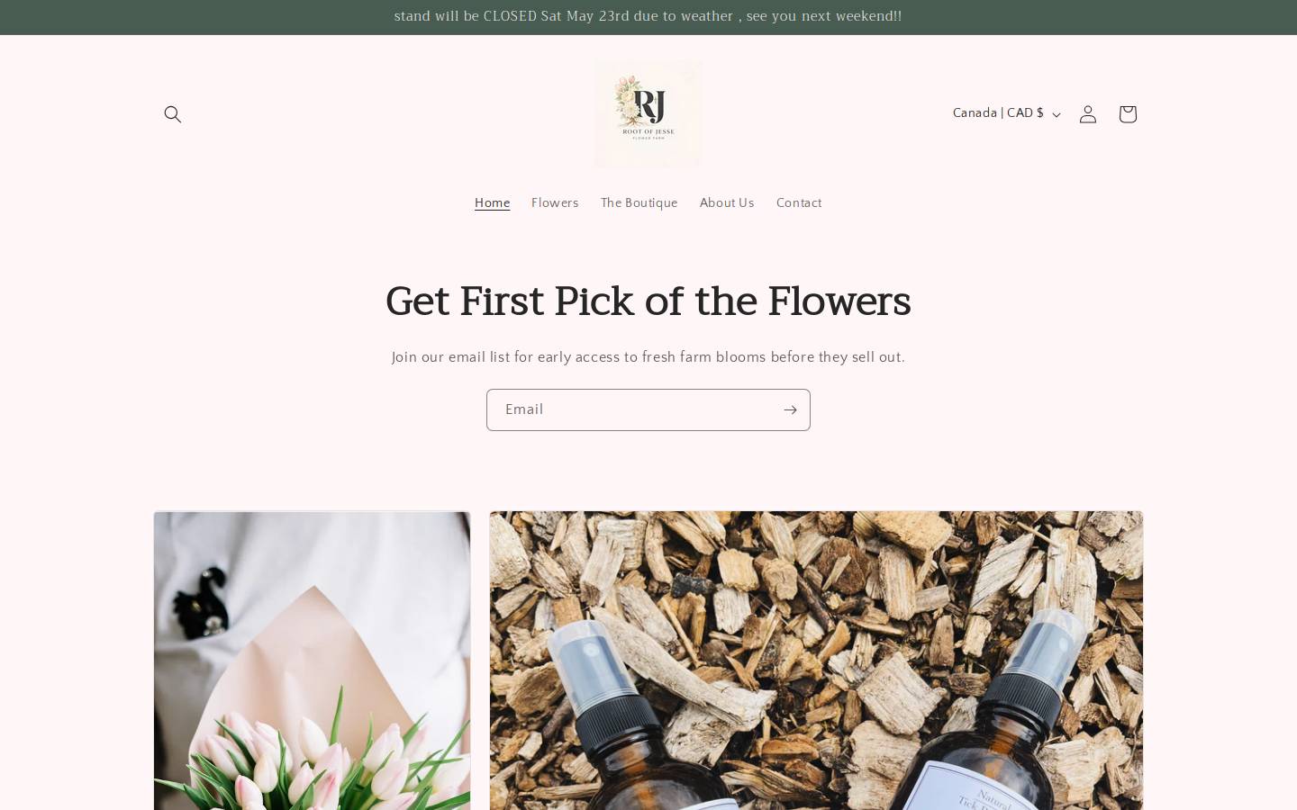 rootofjesseflowerfarm.com homepage screenshot