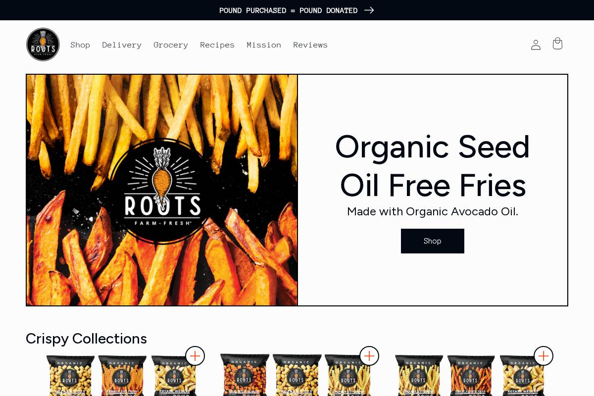 rootsfarmfresh.com homepage screenshot