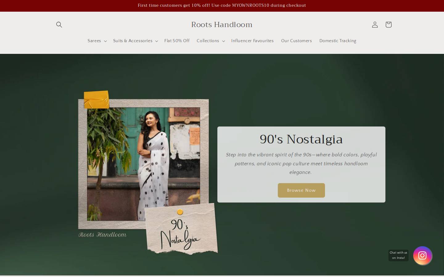 rootshandloom.com homepage screenshot