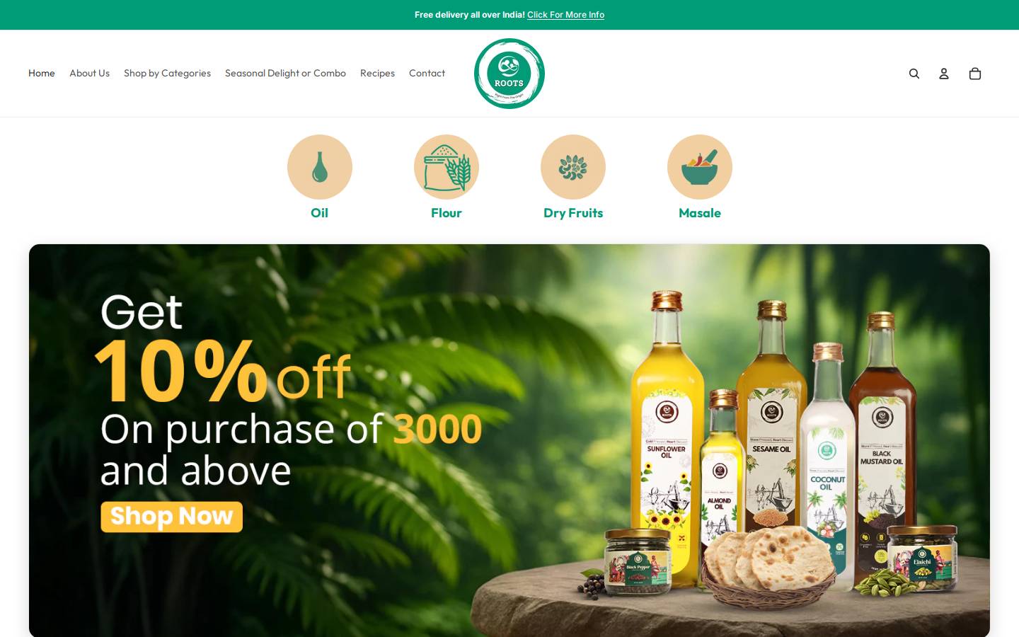rootsnaturalfood.com homepage screenshot