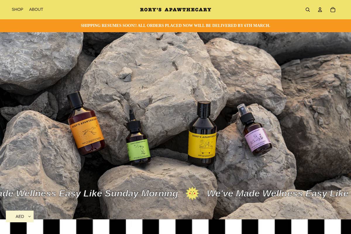 rorysapawthecary.com homepage screenshot